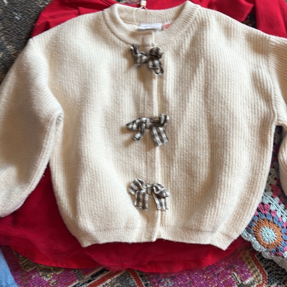 Cream Cardigan with Bow Accents-Zara
